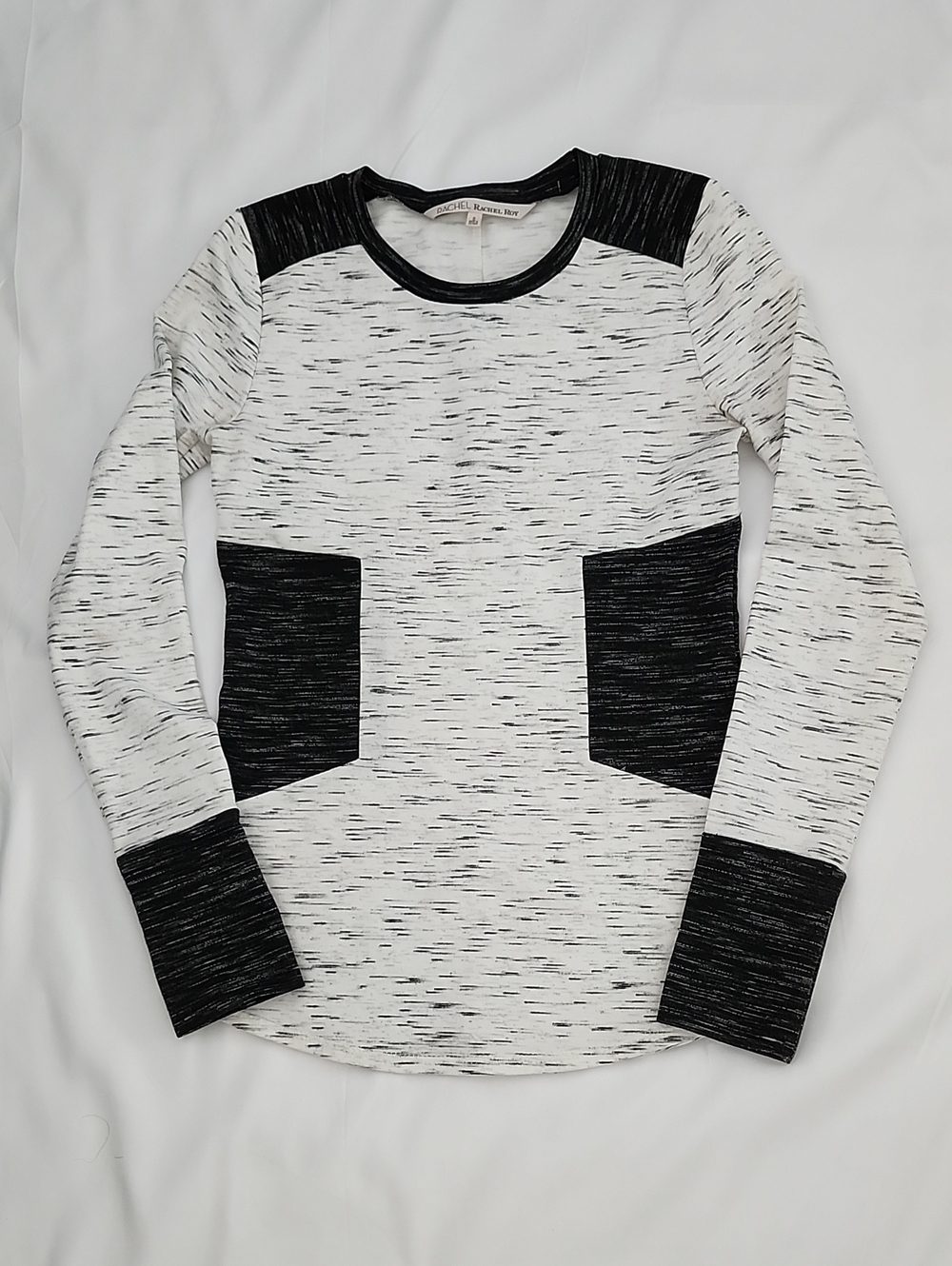 RACHEL Rachel Roy Long-Sleeve Space-Dye Top - White & Black